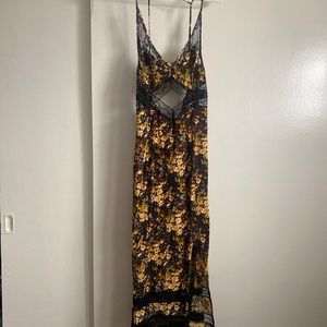 NWT black and yellow floral cutout midi dress